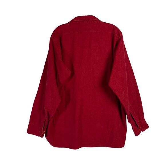 Cabelas Ducks Unlimited Red Denim Shirt Mens L Distressed Button Up Long Sleeve - Picture 12 of 14